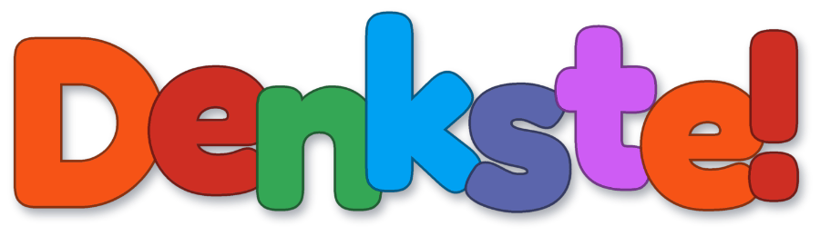 Logo von Denkste! Nachhilfe, bunter Schriftzug Denkste mit Ausrufezeichen